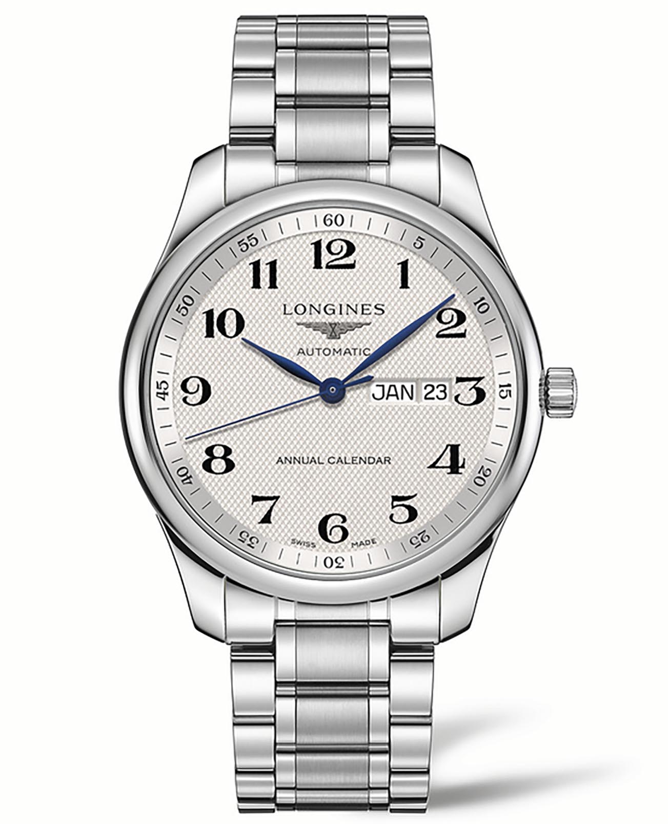 Longines Longines Master Collection L2.920.4.78.6  L29204786 механические мужские часы серебристый циферблат, браслет нержавеющая сталь — вид спереди